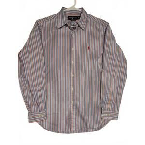 Ralph Lauren Classic Fit Blue Red White Multi Stripe Button Up Dress Shirt Mens